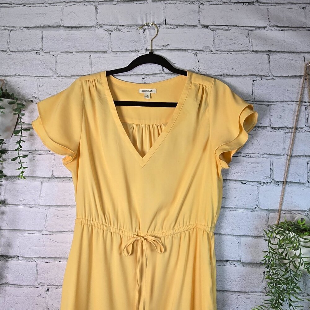 GOODTHREADS BUTTERY YELLOW COTTON KNIT SHIRT DRESS FLUTTER SLEEVE CINCH WAIST M - Picture 7 of 11